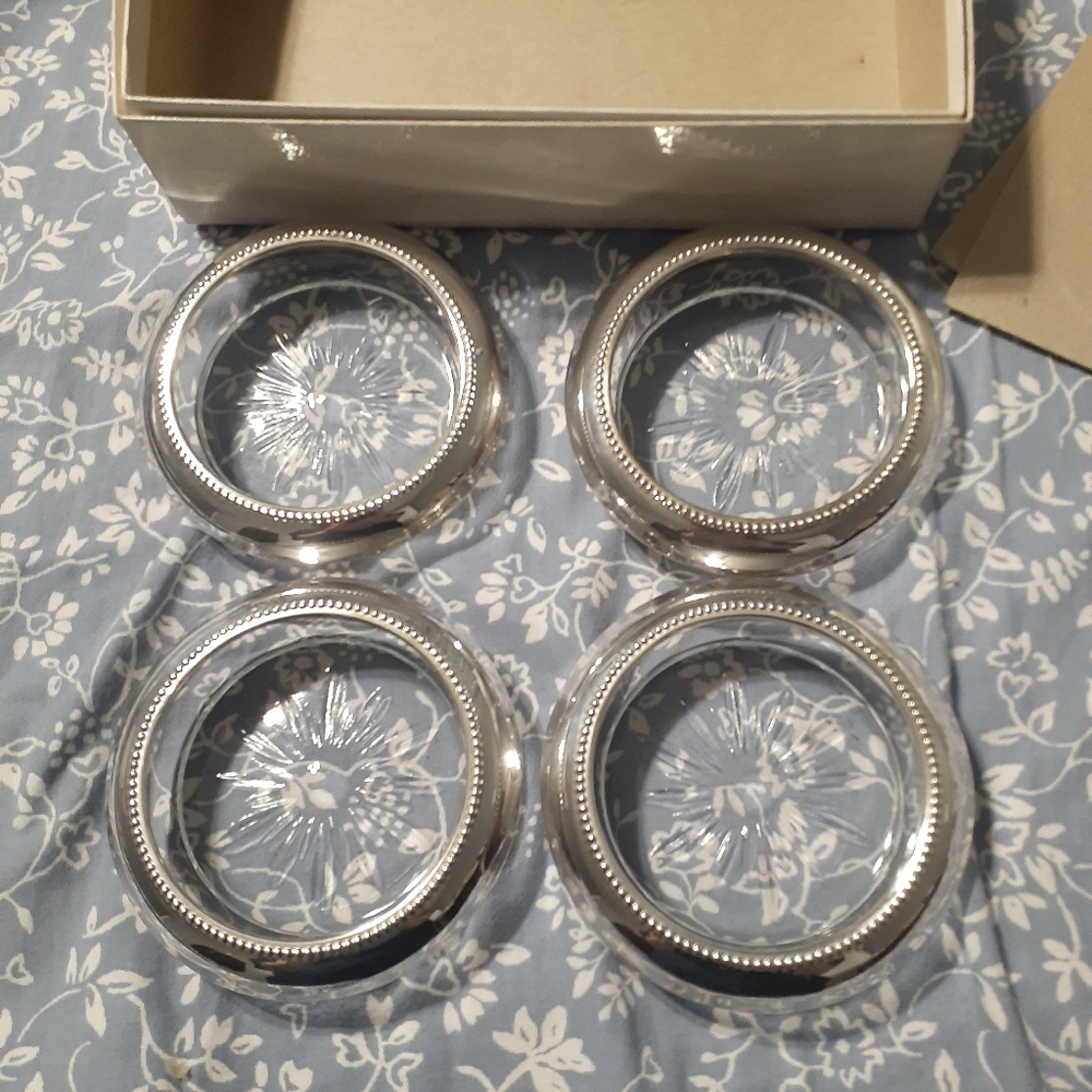 COPY - Vintage Lunt Sterling Silver 925 Glass Coasters in Original Box!